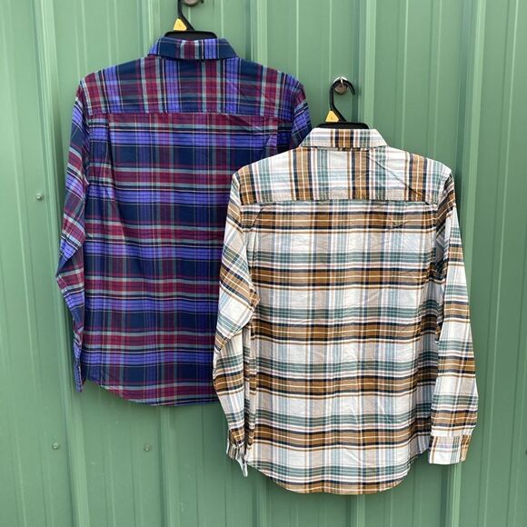 Men's Long Sleeve Button Down Plaid Stretch Oxford Tartan Shirt 2-Pack Size L - Picture 3 of 15